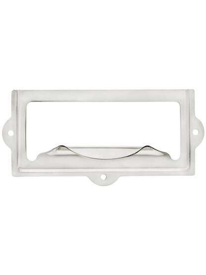 3 1/2 inch Stamped Brass Label Holder and Pull in Polished Nickel.